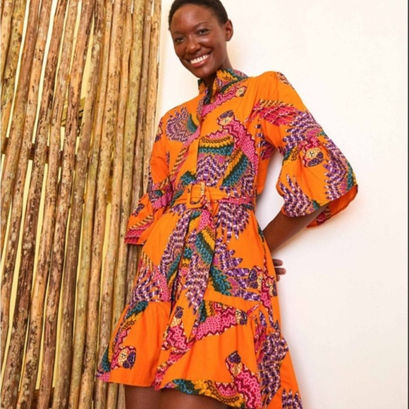 FARM Rio Dresses & Skirts - FARM Rio Beaded Macaws Mini Belted Dress Vibrant Tropical Resortwear Large NWT